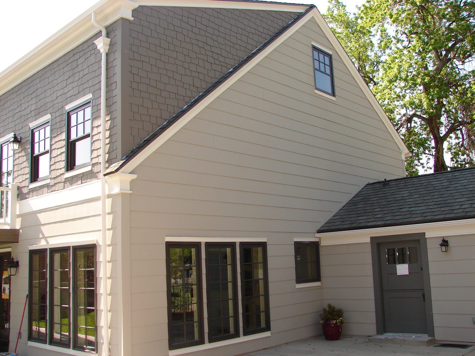 Rear gable and covered porch on a completed renovation, from a Blackbird project in Provo